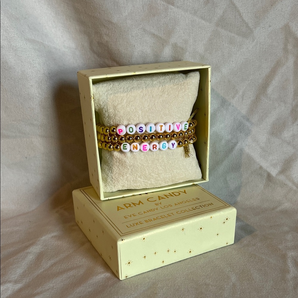 Arm Candy 'Positive Energy' Gold Beaded Bracelet Set